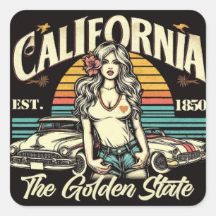 Sticker Carré Fille de Californie vintage