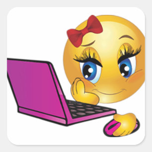 Sticker Carré Fille de l'Emoji d'Ordinateur Portable