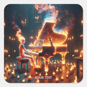 Sticker Carré Fille de piano de feu mignonne fantastique