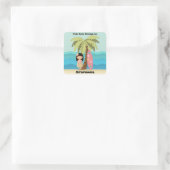 Sticker Carré Fille de surfer hawaïenne (Sac)