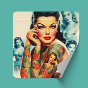 Sticker Carré Fille de tatouage Old School