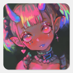 Sticker Carré Fille Démon Kawaii Néon Pastel Goth