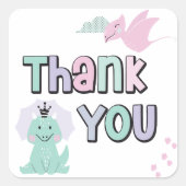 Sticker Carré Fille Dinosaure - Merci d'anniversaire A-Roar (Devant)
