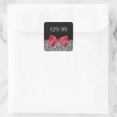 Sticker Carré Fille Empreinte de léopard Prix Tags Rouge Ribbon  (Sac)
