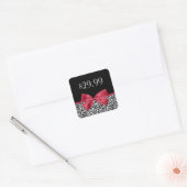 Sticker Carré Fille Empreinte de léopard Prix Tags Rouge Ribbon  (Enveloppe)