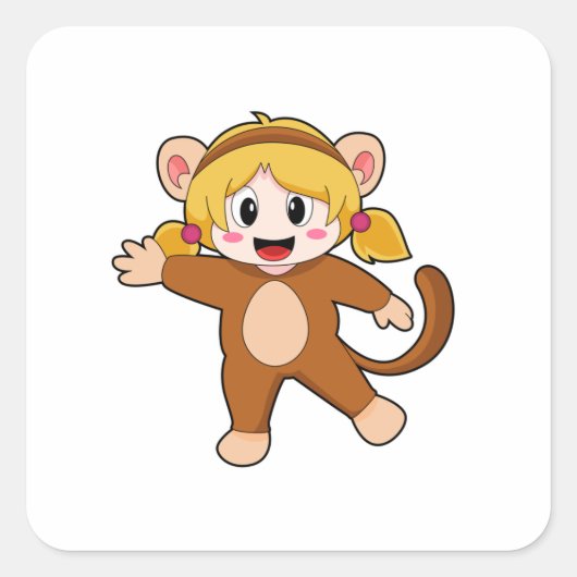 Sticker Carré Fille en costume comme singe (Devant)