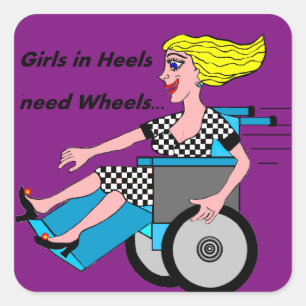 Sticker Carré Fille en fauteuil roulant en talons