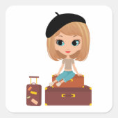 Sticker Carré Fille En Vacances (Devant)