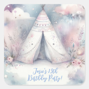 Sticker Carré Fille Enchantée Teepee Sleepover fête d'anniversai