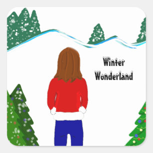 Sticker Carré Fille enneigée en pays merveilleux d'hiver