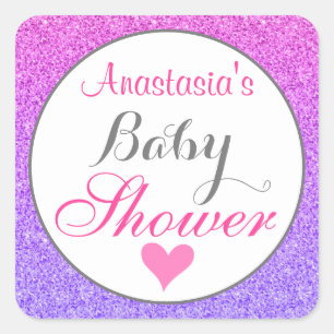 Sticker Carré Fille et glamour ombre violet rose paillettes Baby