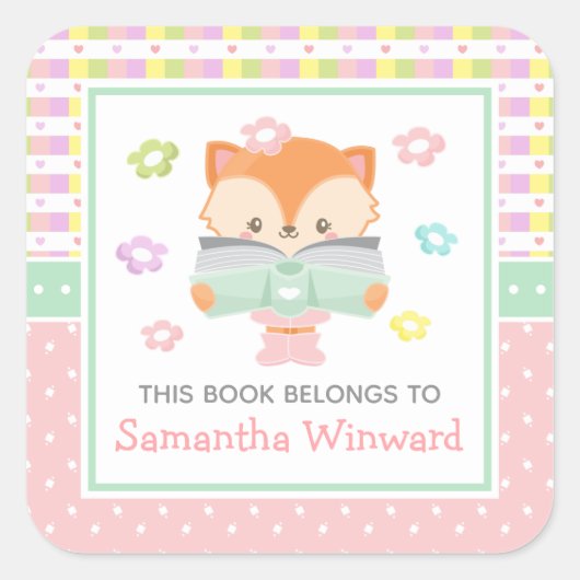 Sticker Carré Fille Fox rose et verte plaque d'immatriculation p (Devant)