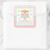 Sticker Carré Fille Fox rose et verte plaque d'immatriculation p (Sac)