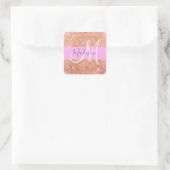 Sticker Carré Fille Glam rose Pêche or Parties scintillant Nom d (Sac)