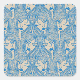 Sticker Carré Fille glamour : motif sans couture stylisée.