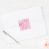 Sticker Carré Fille Joli Rose Rose Parties scintillant Or Sparkl (Enveloppe)