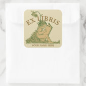 Sticker Carré Fille Lecture Livre En Fleurs Ex Libris Modèle (Sac)