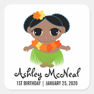 Sticker Carré fille N'IMPORTE QUEL ÂGE hula sweetie ANNIVERSAIRE