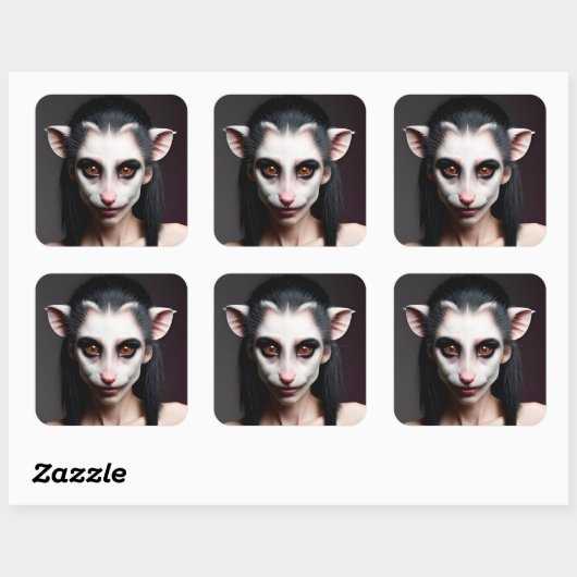 Sticker Carré Fille Opossum bizarre (Feuille)