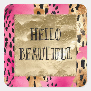 Sticker Carré Fille Pink Glam Gold Leopard Bonjour belle