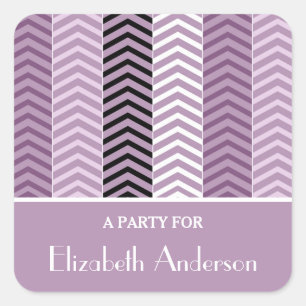 Sticker Carré Fille Purple Chevron Stripes Motif Avec Nom