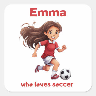 Sticker Carré Fille qui aime le football avec votre nom
