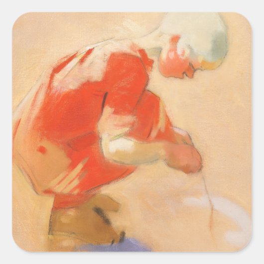 Sticker Carré Fille sur le sable, Helene Schjerfbeck (Devant)
