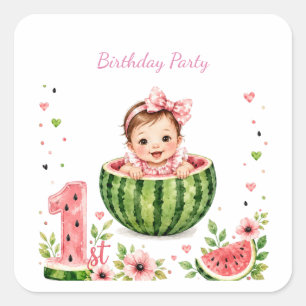 Sticker Carré Fille un dans un melon 1er anniversaire