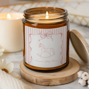Sticker Carré Fille Vintage Cheval à Bascule Baby Shower Rose