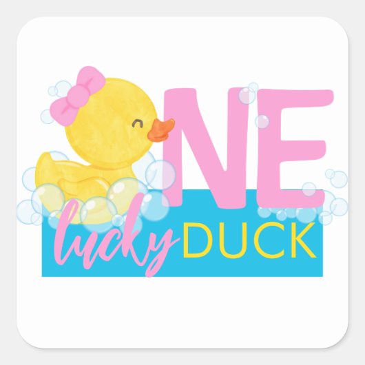 Sticker Carré Fille White Un Lucky Duck 1er Anniversaire (Devant)