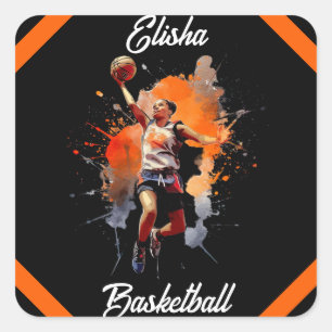 Sticker Carré Filles Basketball Aquarelle Personnalisée