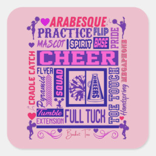 Sticker Carré Filles Cheerleader rose et violet Word Art    
