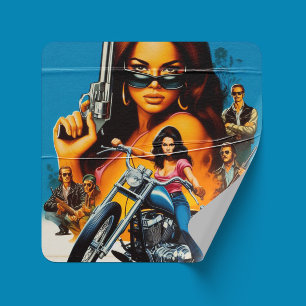 Sticker Carré Filles de motard rétro