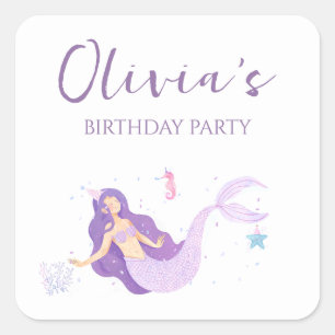 Sticker Carré Filles de sirènes pourpres Anniversaire personnali