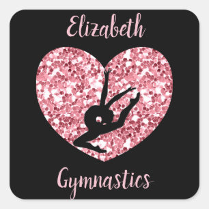 Sticker Carré Filles Gymnastique Rose Or personnalisé