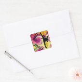 Sticker Carré Filles Karate Tropical Swirl High Kick (Enveloppe)