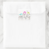 STICKER CARRÉ FILLES MANGEANT SPAGHETTI (Sac)