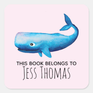 Sticker Carré Filles mignonne Ce livre Appartient à la baleine e