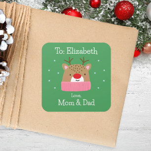 Sticker Carré Filles mignonne Dessin sur mesure Festive Reindeer