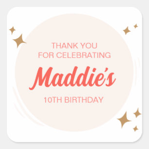 Sticker Carré Filles mignonnes Anniversaire Fête Favoriser Coeur