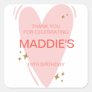 Sticker Carré Filles mignonnes Anniversaire Fête Favoriser Coeur