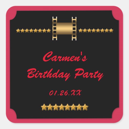 Sticker Carré Film d'or Cinema Stick de fête d'anniversaire (Devant)