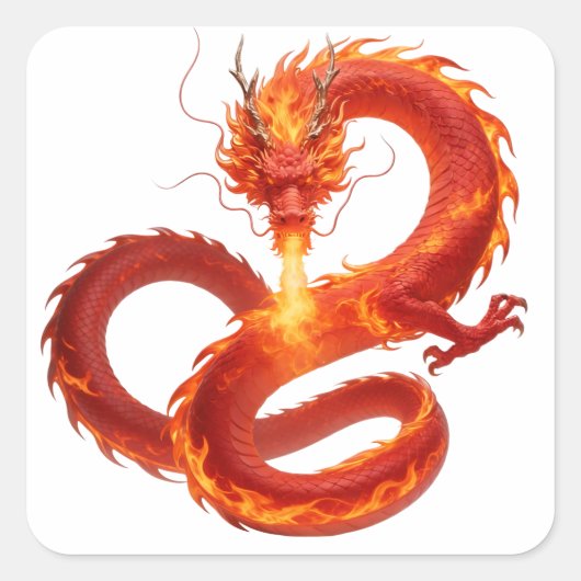 Sticker Carré Fire Dragon Fantasy Art Design, Mythical Creature  (Devant)