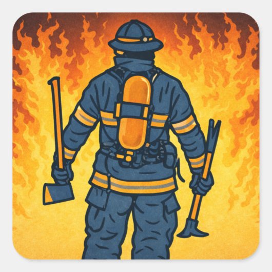 Sticker Carré Firefighter Standing Against the Flames (Devant)