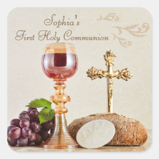 Sticker Carré First Holy Communion Eucharist Chalice Design