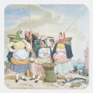 Sticker Carré Fish Market by the Sea, c.1860 (oil on canvas)