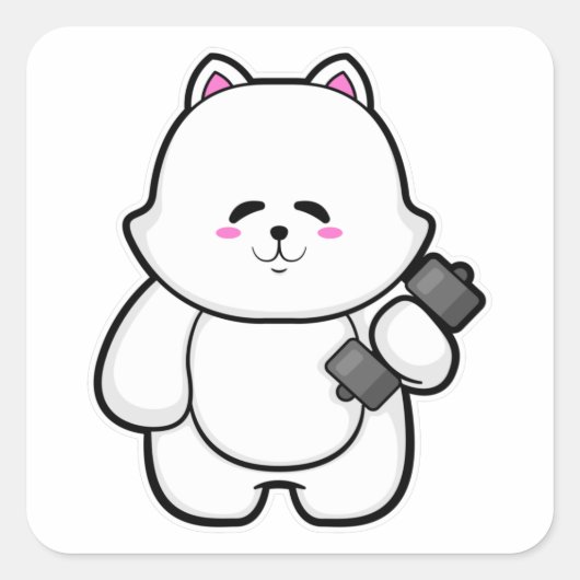 Sticker Carré Fitness au chat avec Dumbbell (Devant)