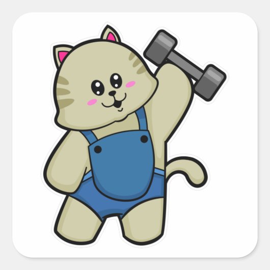 Sticker Carré Fitness au chat avec Dumbbell (Devant)