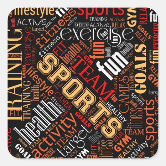 Sticker Carré Fitness Word Cloud Rouge/Blanc ID284 (Devant)