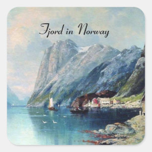 Sticker Carré Fjord en Norvège peinture par Lev Lagorio